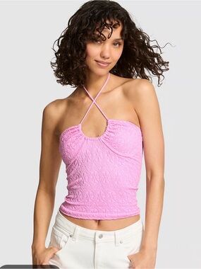 Pink Crinkle Halter Kvixtoria secret  Tank Top NWOT